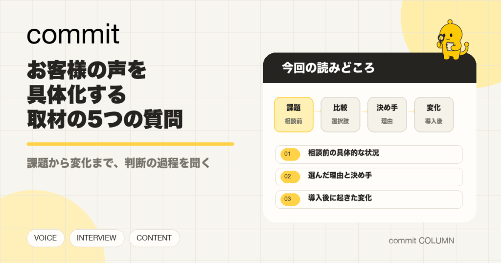 お客様の声を具体化する、取材の5つの質問